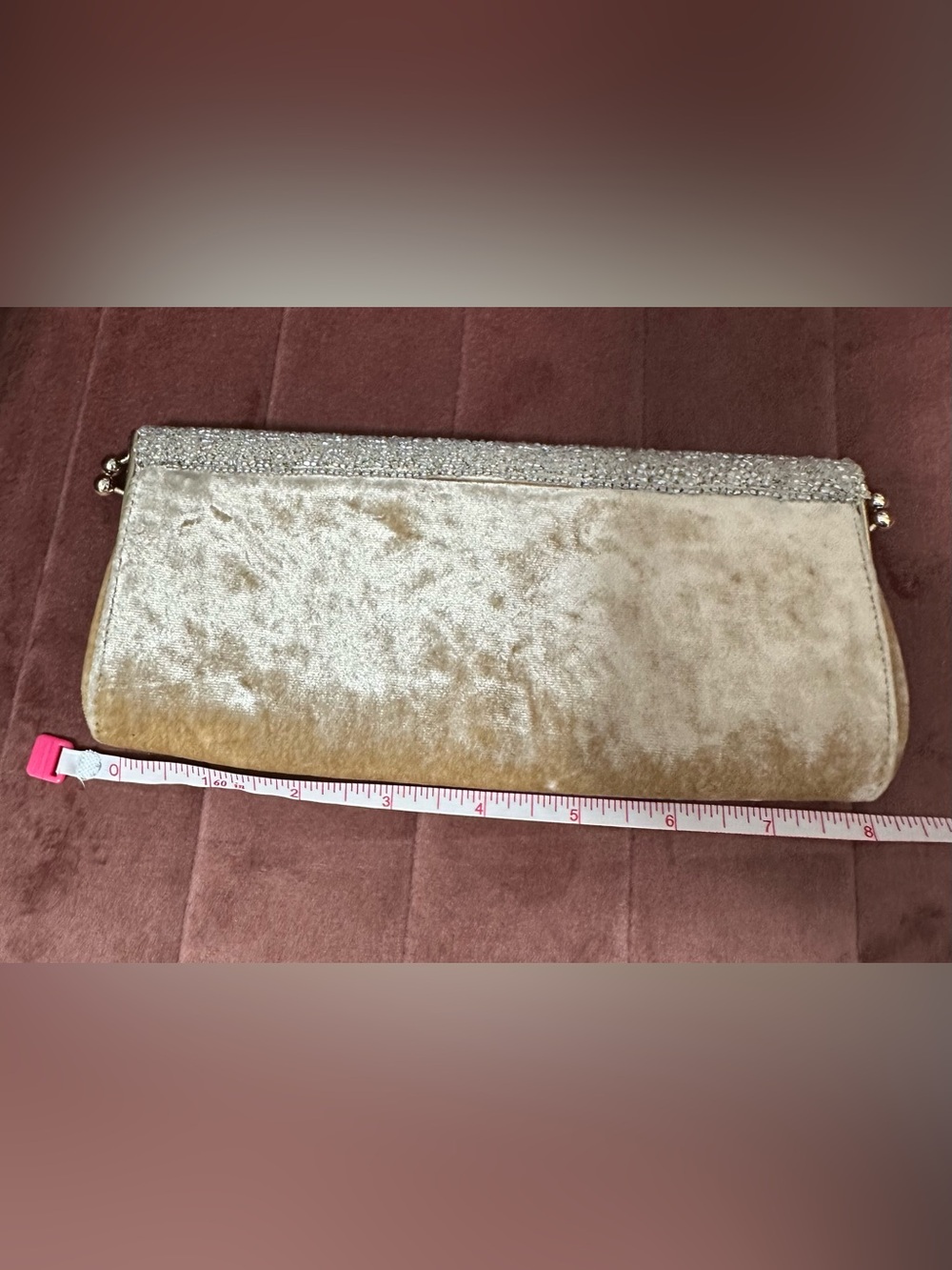 Badgley Mischka Champagne Velvet Beaded Evening Clutch | Made in Italy - Picture 7 of 8